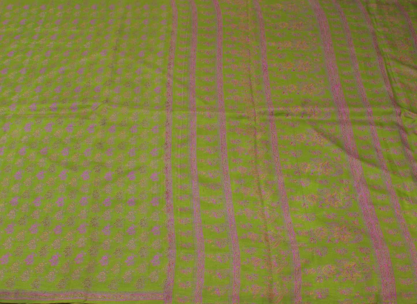 Sushila Vintage Green Saree 100% Pure Silk Printed Floral Soft Craft Sari Fabric