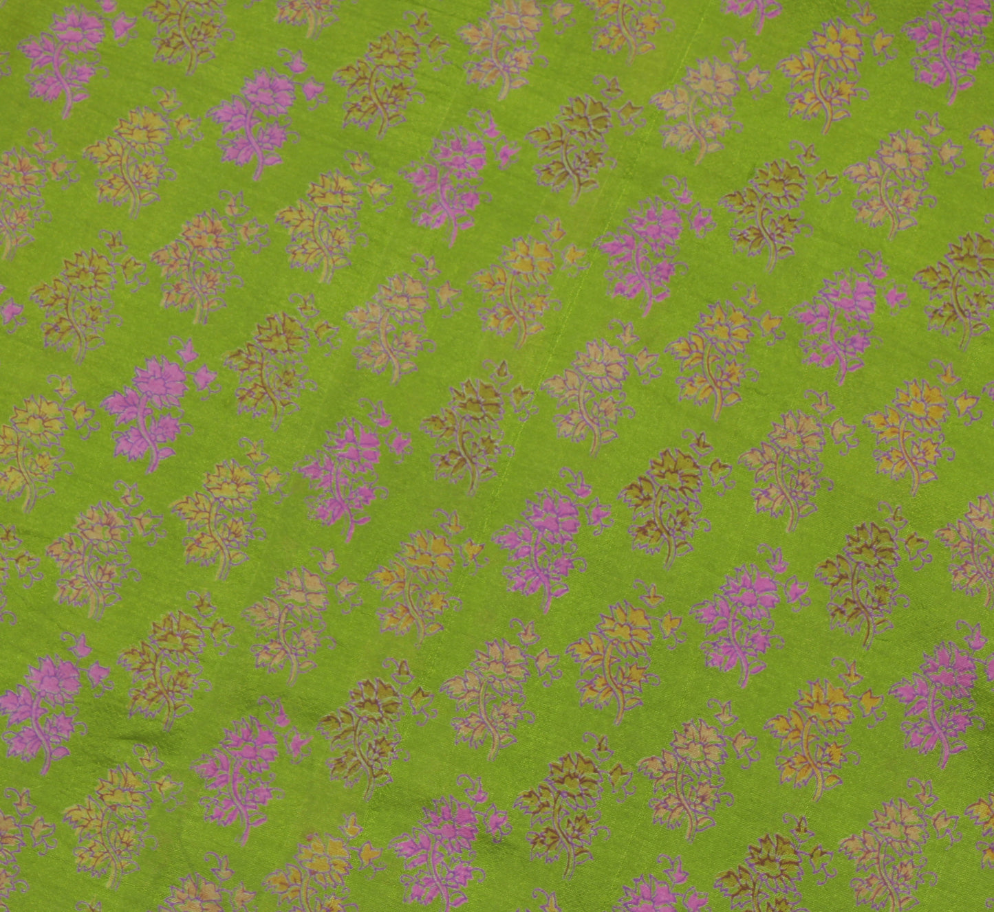 Sushila Vintage Green Saree 100% Pure Silk Printed Floral Soft Craft Sari Fabric