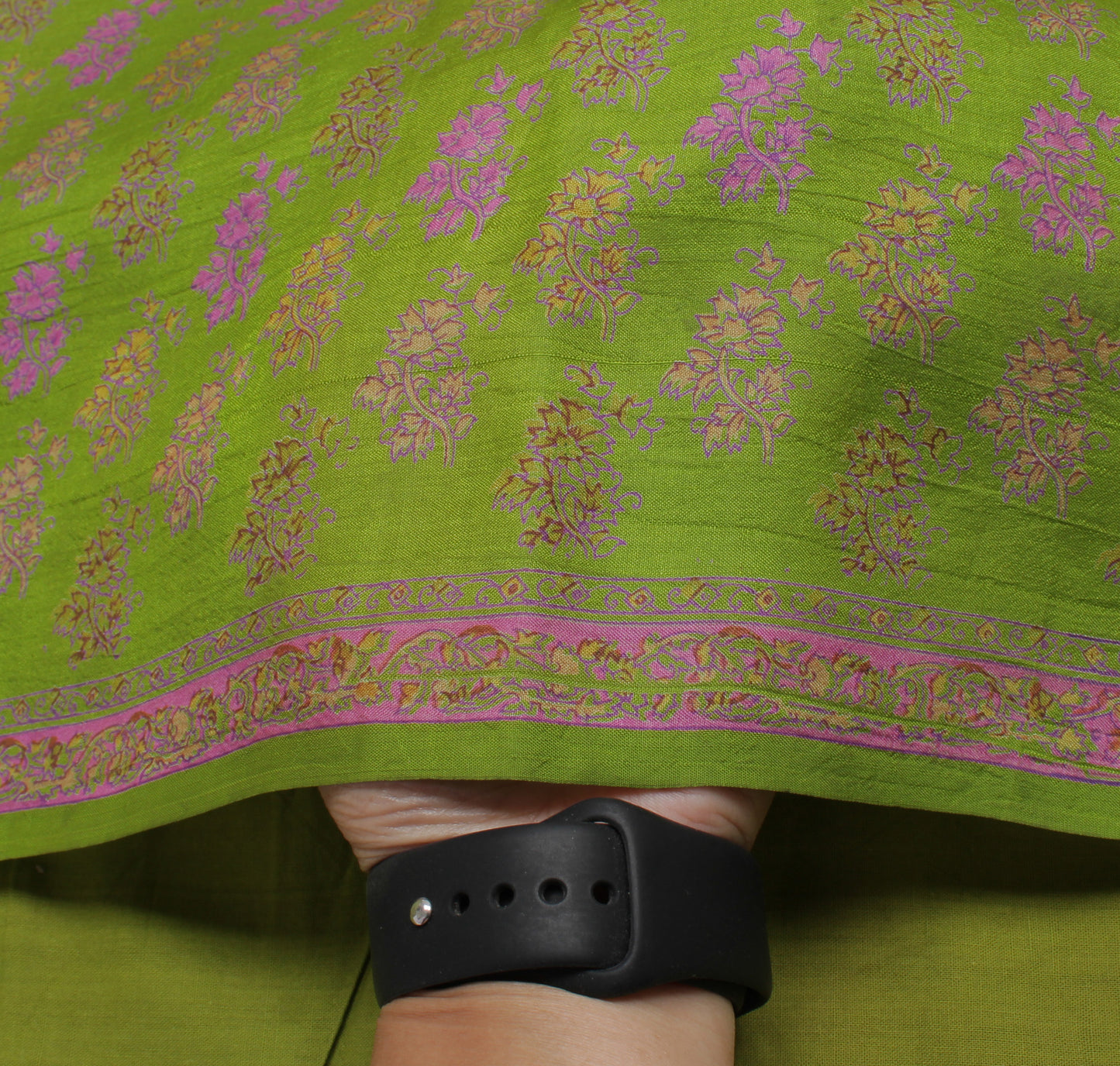 Sushila Vintage Green Saree 100% Pure Silk Printed Floral Soft Craft Sari Fabric