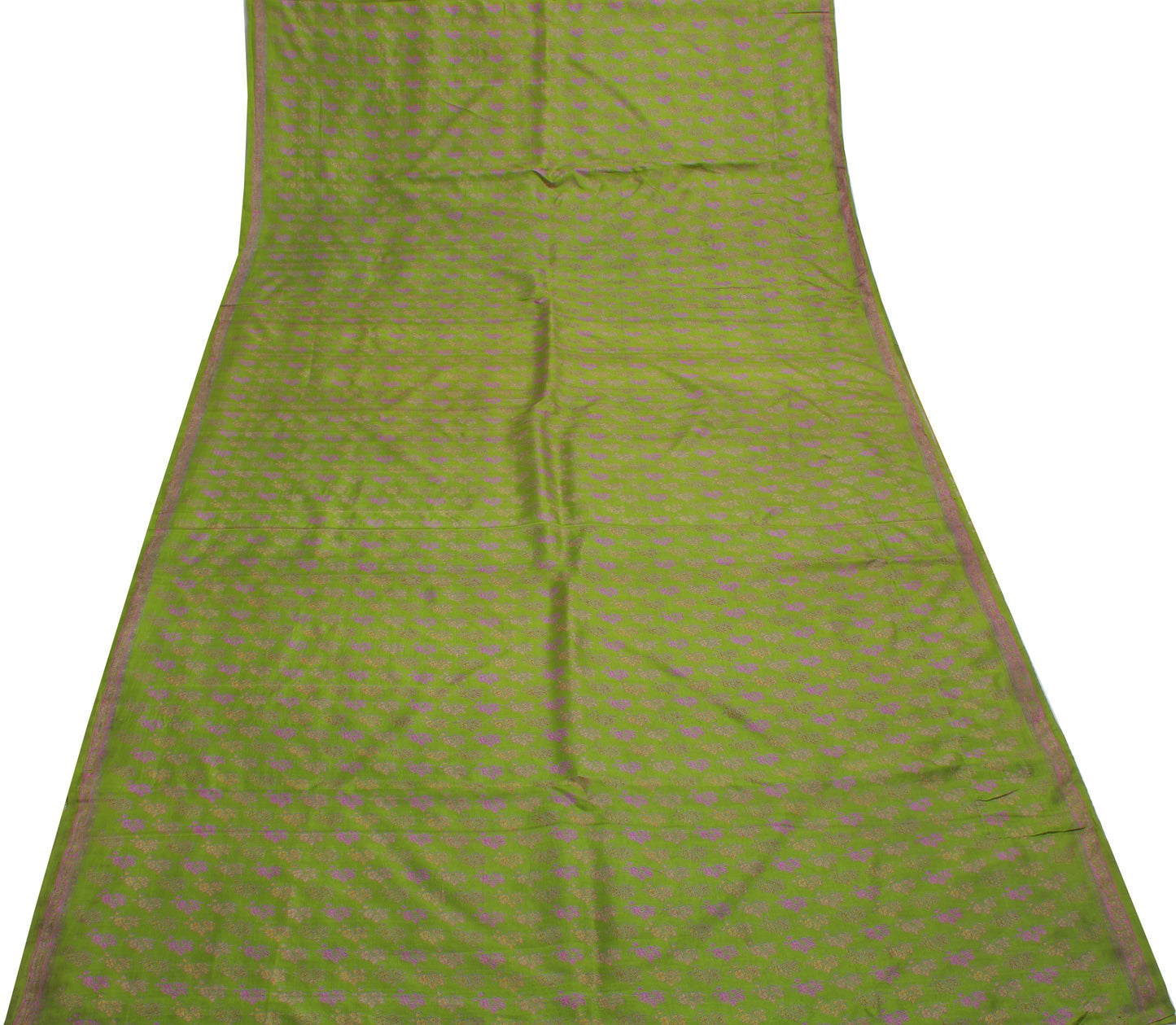 Sushila Vintage Green Saree 100% Pure Silk Printed Floral Soft Craft Sari Fabric