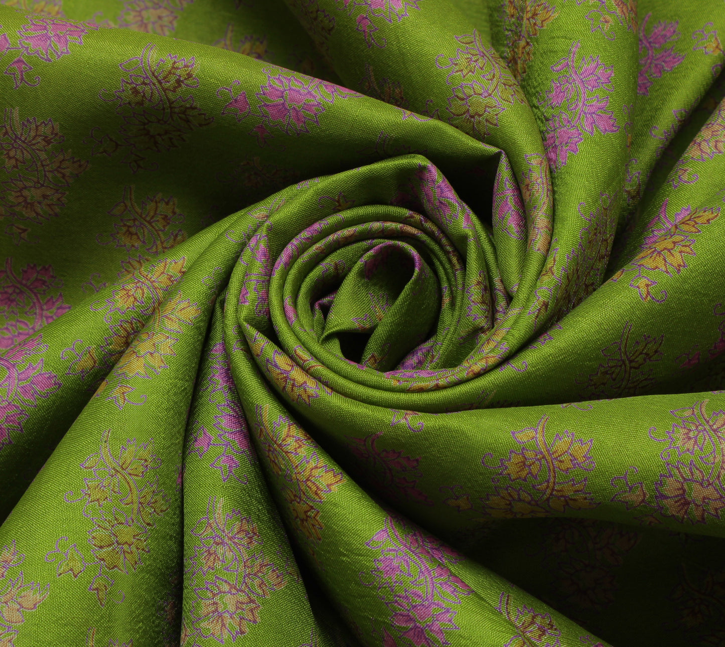 Sushila Vintage Green Saree 100% Pure Silk Printed Floral Soft Craft Sari Fabric