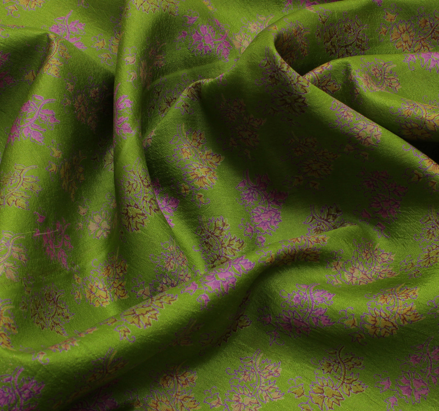 Sushila Vintage Green Saree 100% Pure Silk Printed Floral Soft Craft Sari Fabric