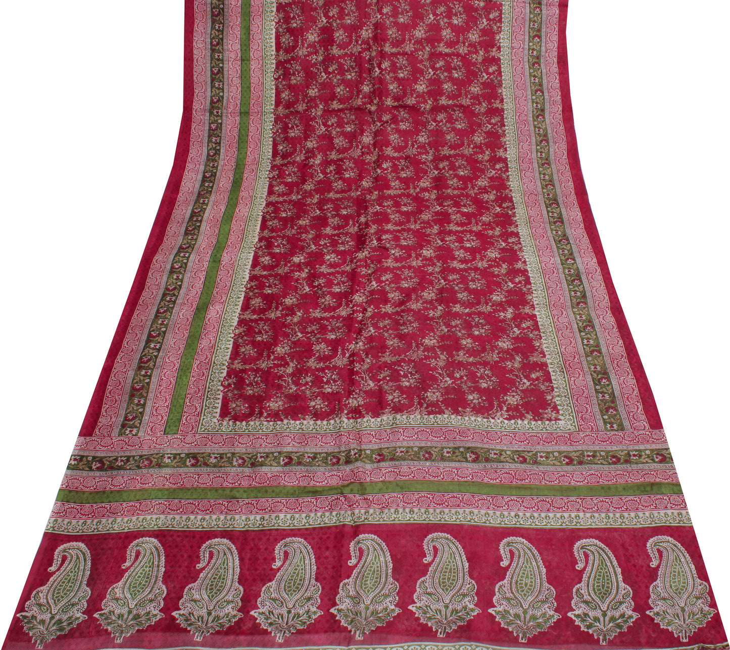 Sushila Vintage Maroon Saree 100% Pure Silk Printed Floral Soft Craft Fabric