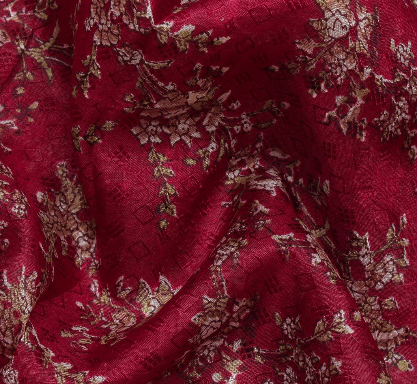 Sushila Vintage Maroon Saree 100% Pure Silk Printed Floral Soft Craft Fabric