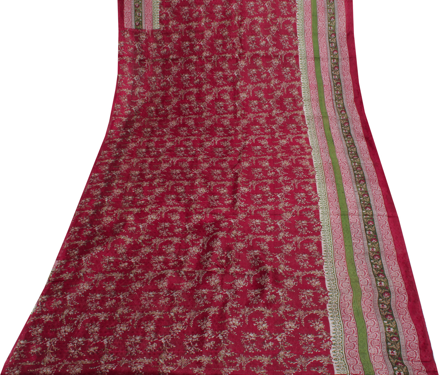 Sushila Vintage Maroon Saree 100% Pure Silk Printed Floral Soft Craft Fabric