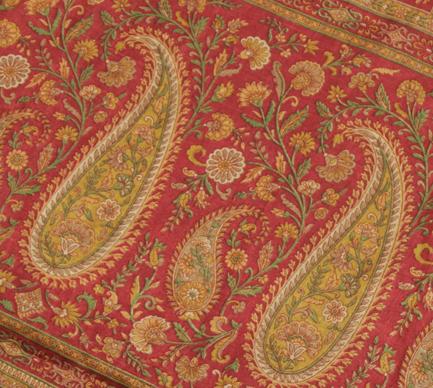 Sushila Vintage Cream Saree Blend Silk Printed Paisley Soft Craft 5 Yard Fabric