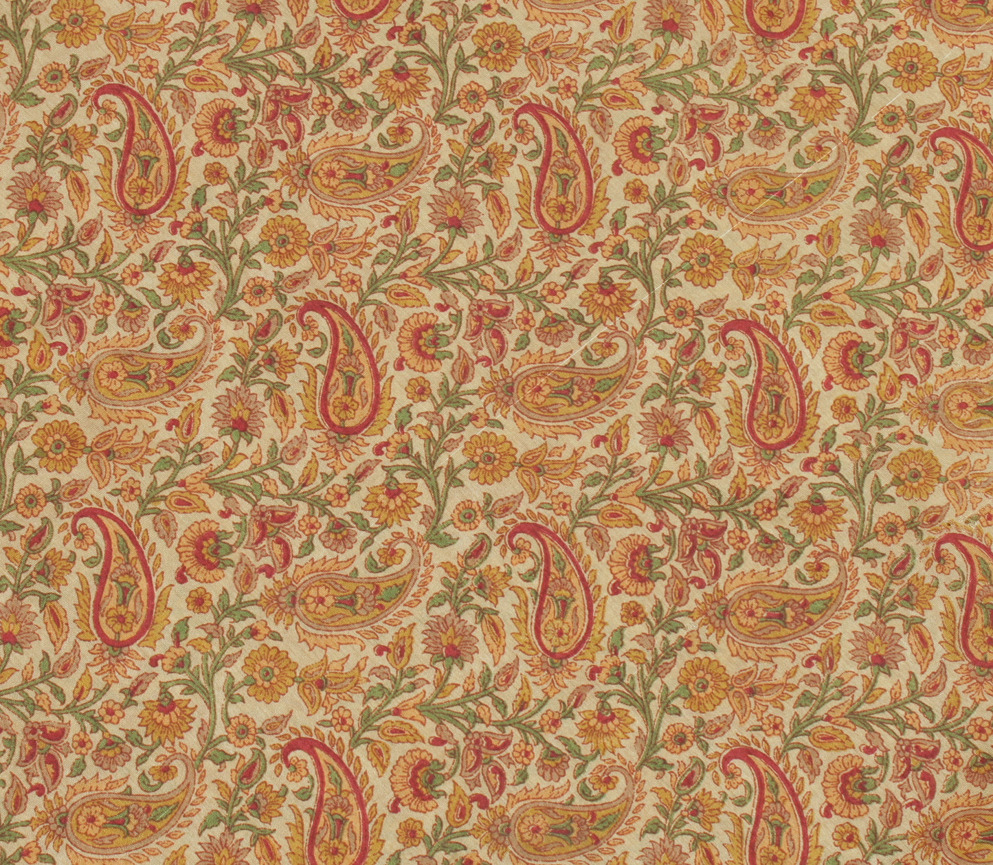 Sushila Vintage Cream Saree Blend Silk Printed Paisley Soft Craft 5 Yard Fabric