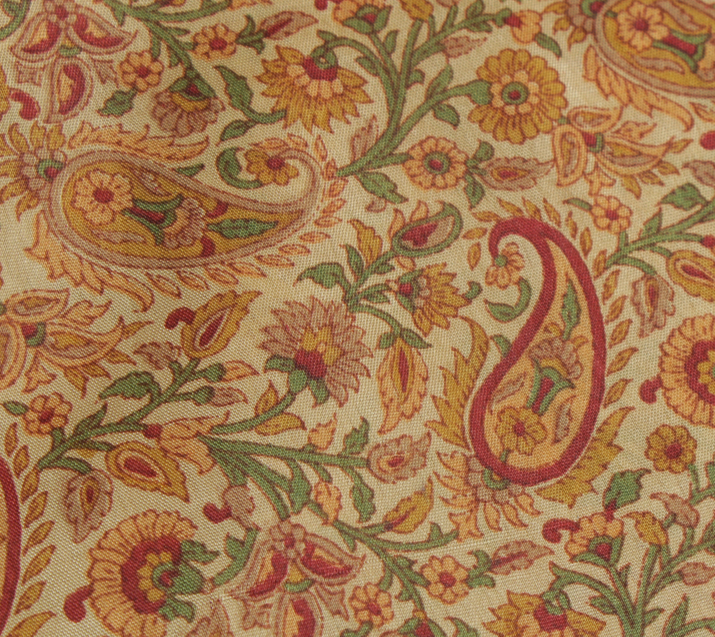 Sushila Vintage Cream Saree Blend Silk Printed Paisley Soft Craft 5 Yard Fabric