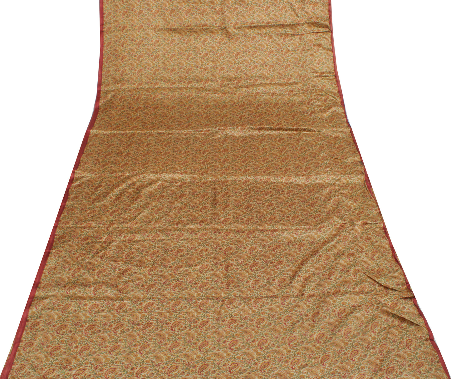 Sushila Vintage Cream Saree Blend Silk Printed Paisley Soft Craft 5 Yard Fabric