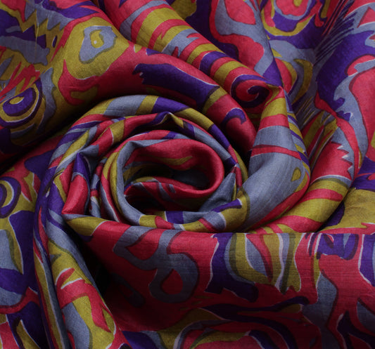 Sushila Vintage Indian Saree 100% Pure Silk Printed Soft Craft 5 Yard Fabric