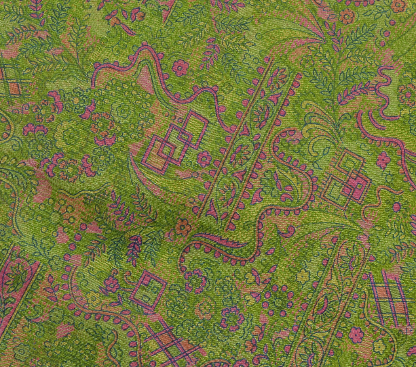 Sushila Vintage Green Saree 100% Pure Silk Printed Paisley Soft Craft Fabric