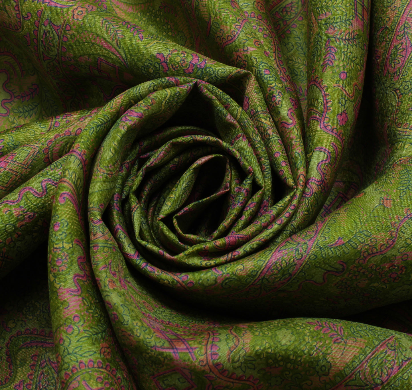 Sushila Vintage Green Saree 100% Pure Silk Printed Paisley Soft Craft Fabric