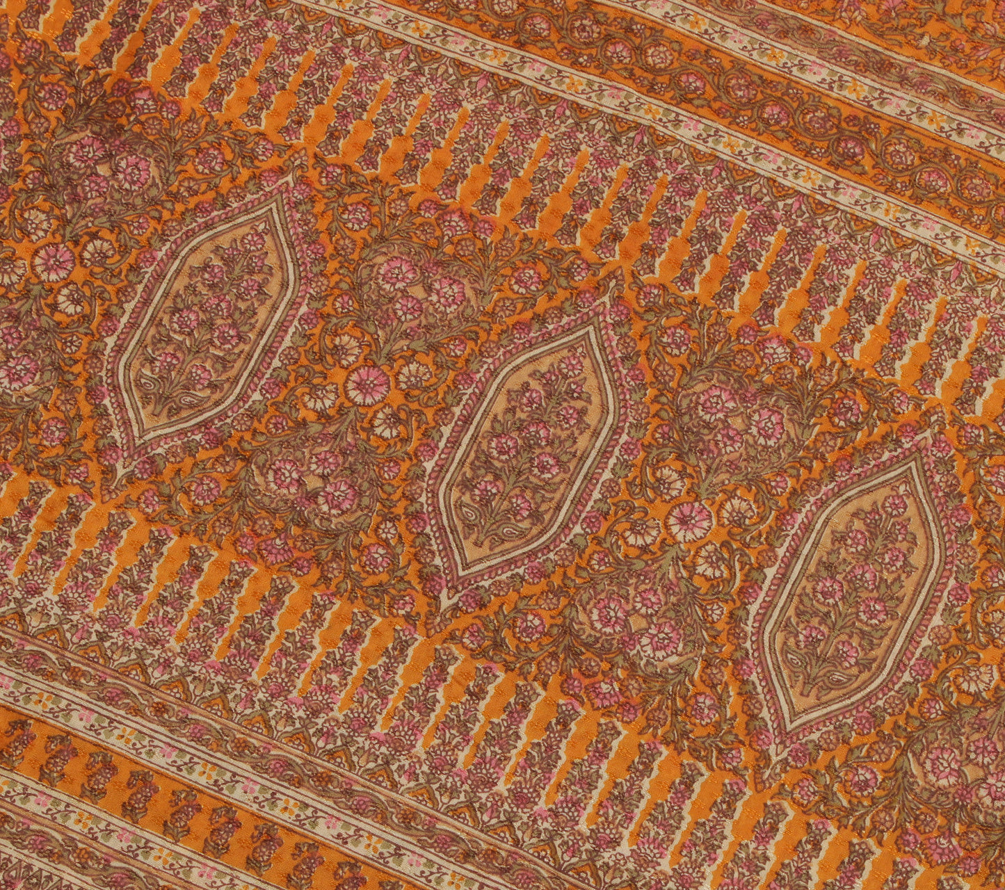 Sushila Vintage Mustard Saree 100% Pure Silk Printed Floral Soft Craft Fabric