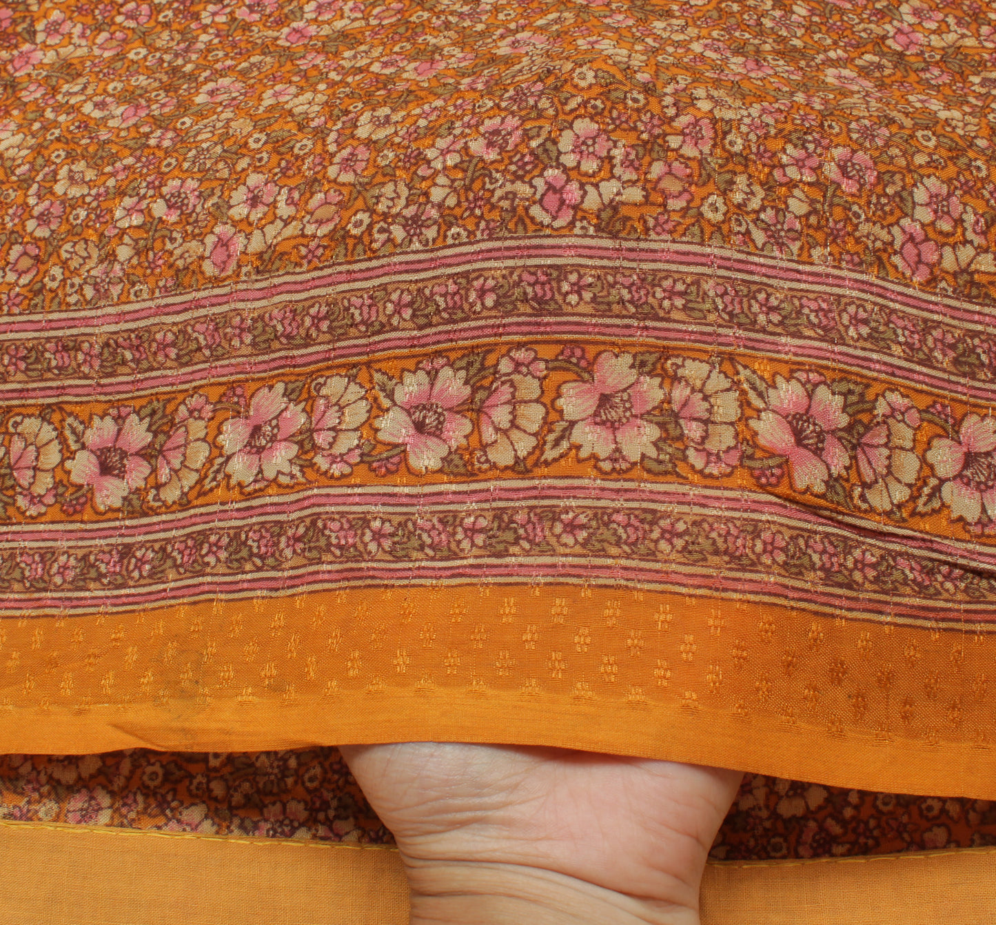 Sushila Vintage Mustard Saree 100% Pure Silk Printed Floral Soft Craft Fabric