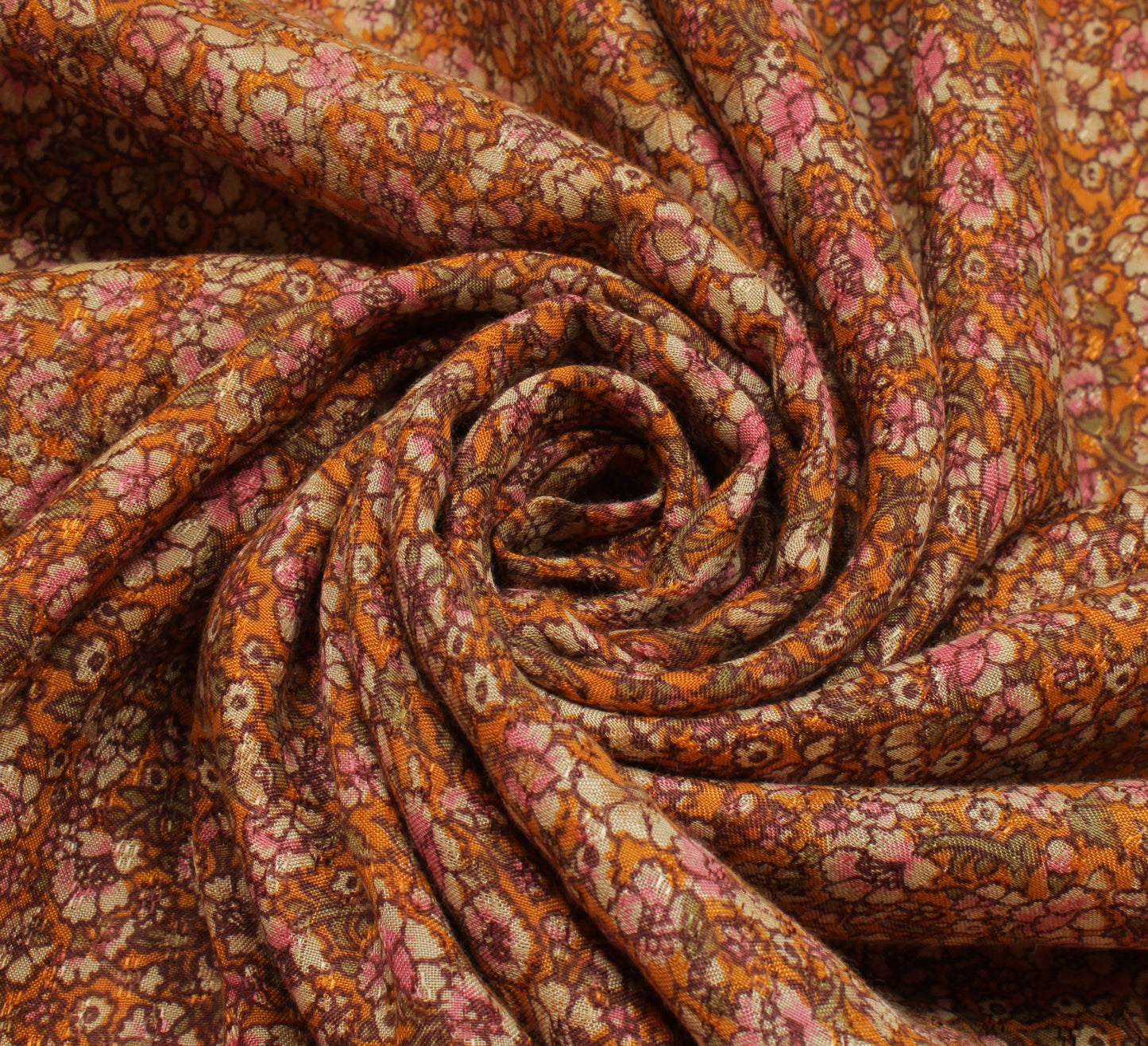 Sushila Vintage Mustard Saree 100% Pure Silk Printed Floral Soft Craft Fabric