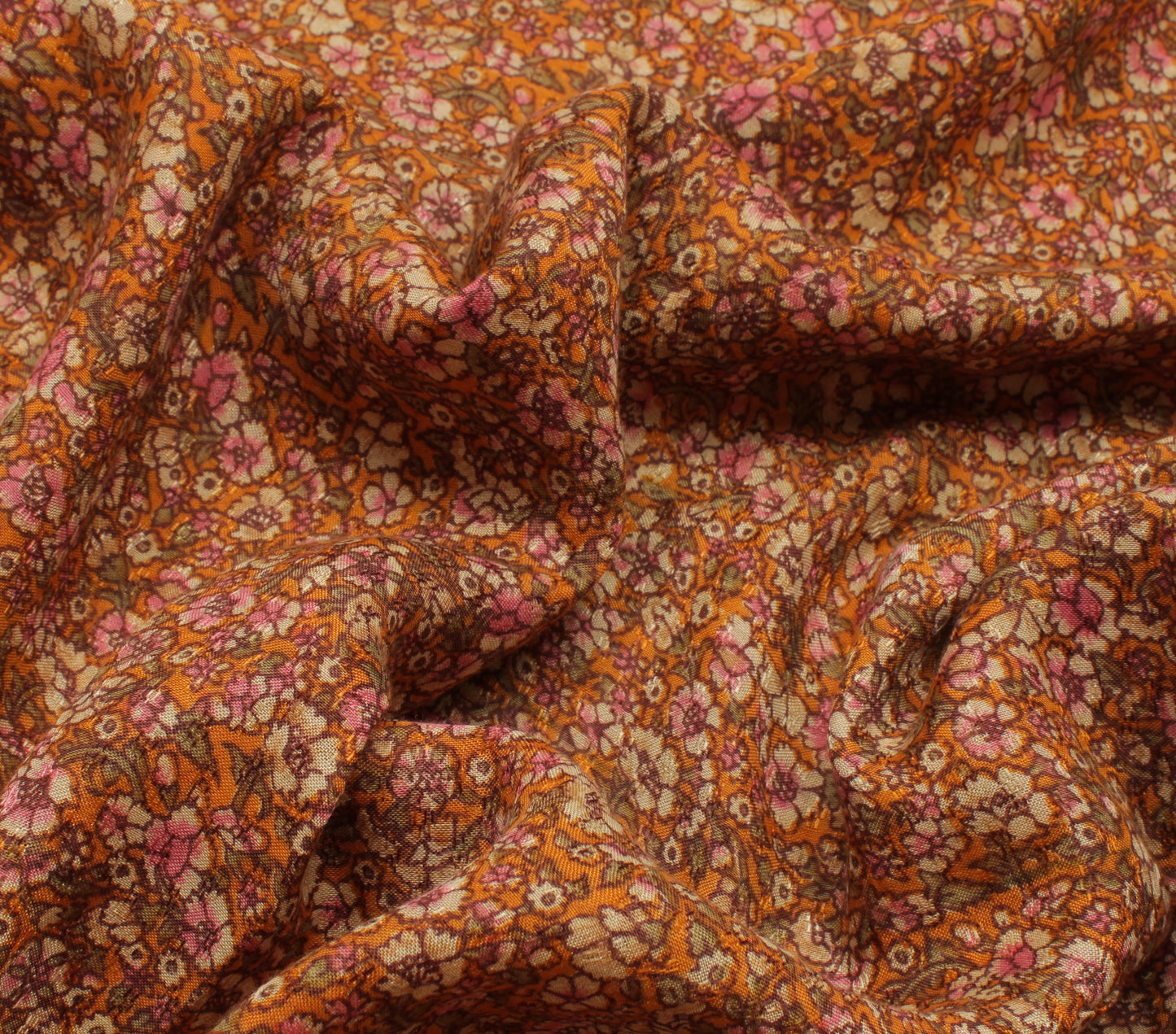 Sushila Vintage Mustard Saree 100% Pure Silk Printed Floral Soft Craft Fabric