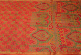 Sushila Vintage Orange Saree 100% Pure Silk Printed Floral Soft Craft Fabric