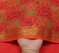 Sushila Vintage Orange Saree 100% Pure Silk Printed Floral Soft Craft Fabric