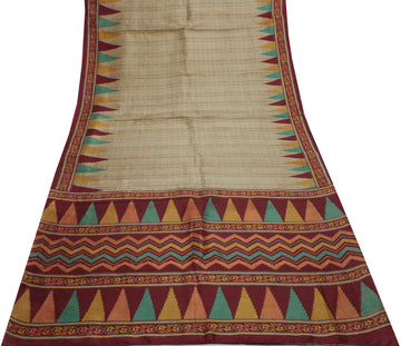 Sushila Vintage Indian Saree 100% Pure Silk Printed Soft Craft 5 Yard Fabric
