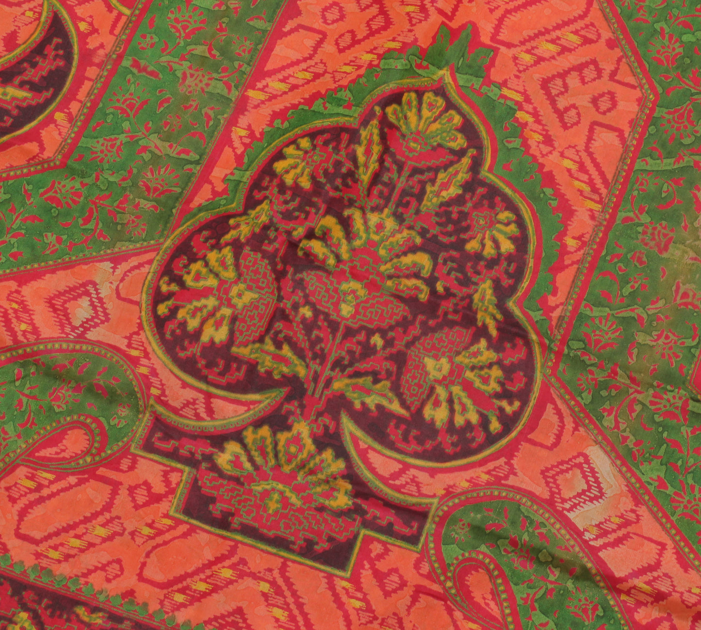 Sushila Vintage Red Saree Blend Silk Printed Floral Soft Craft 5 Yard Fabric