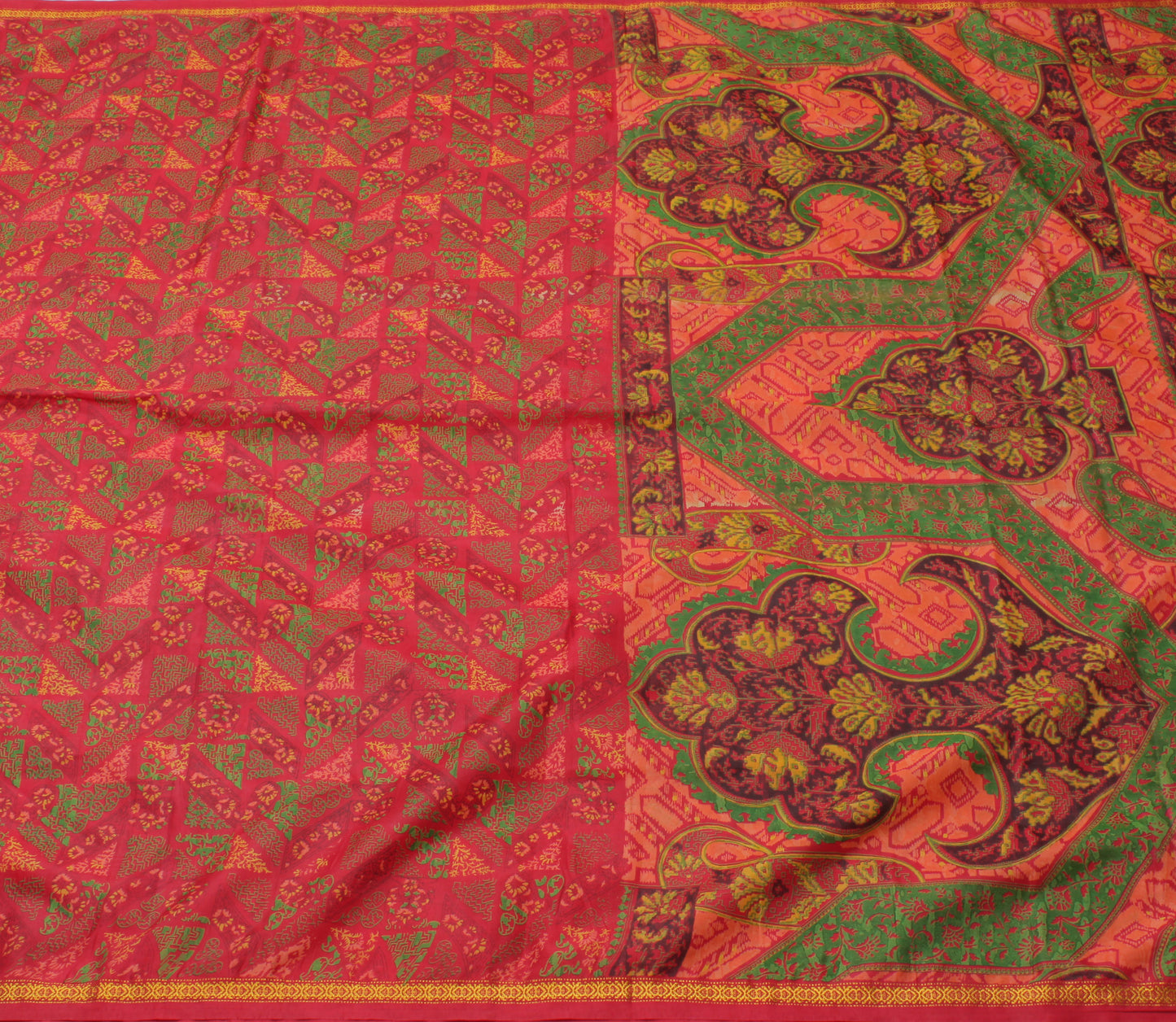 Sushila Vintage Red Saree Blend Silk Printed Floral Soft Craft 5 Yard Fabric