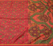 Sushila Vintage Red Saree Blend Silk Printed Floral Soft Craft 5 Yard Fabric