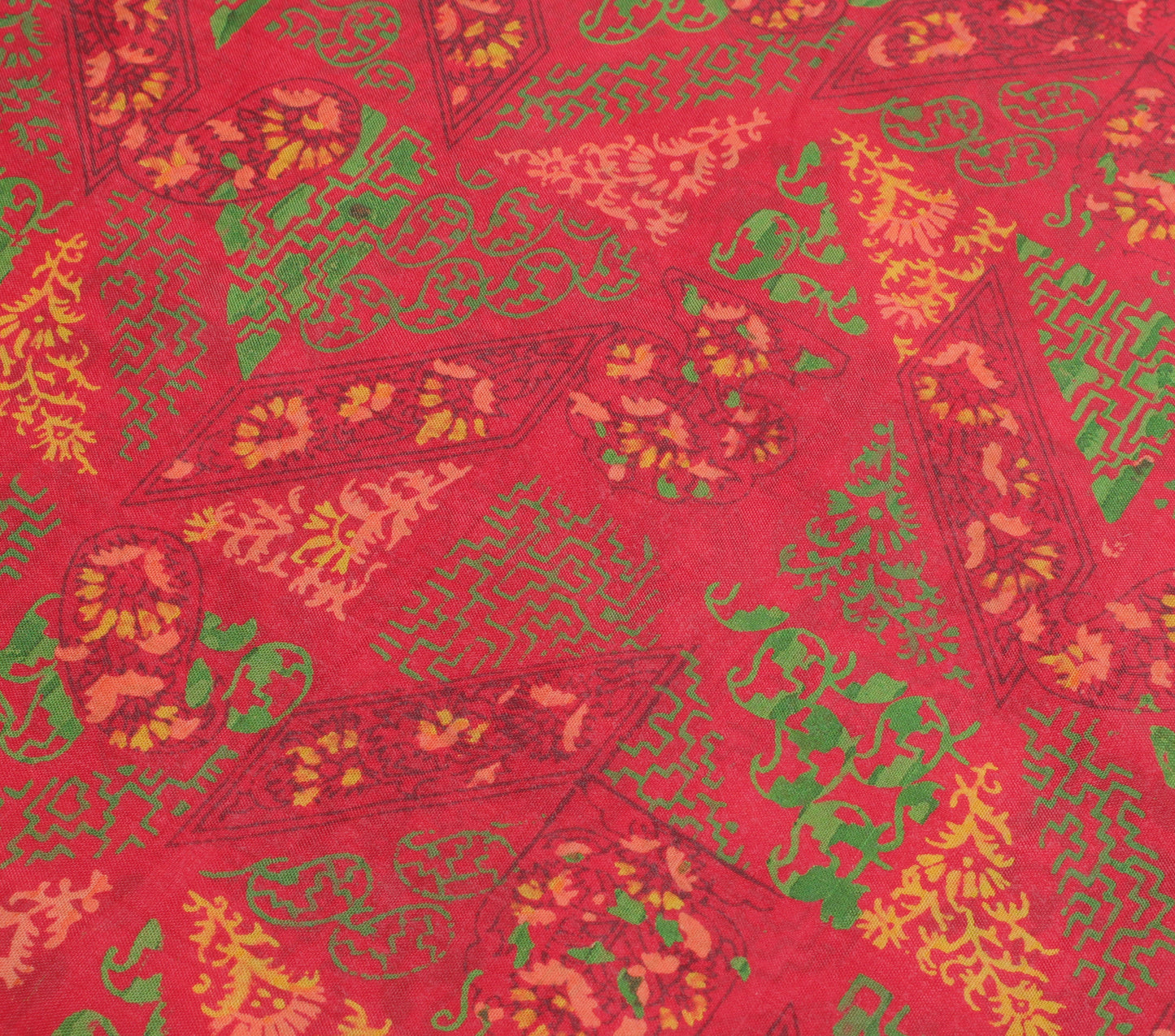Sushila Vintage Red Saree Blend Silk Printed Floral Soft Craft 5 Yard Fabric