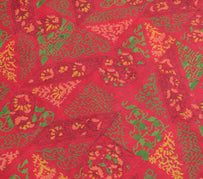 Sushila Vintage Red Saree Blend Silk Printed Floral Soft Craft 5 Yard Fabric