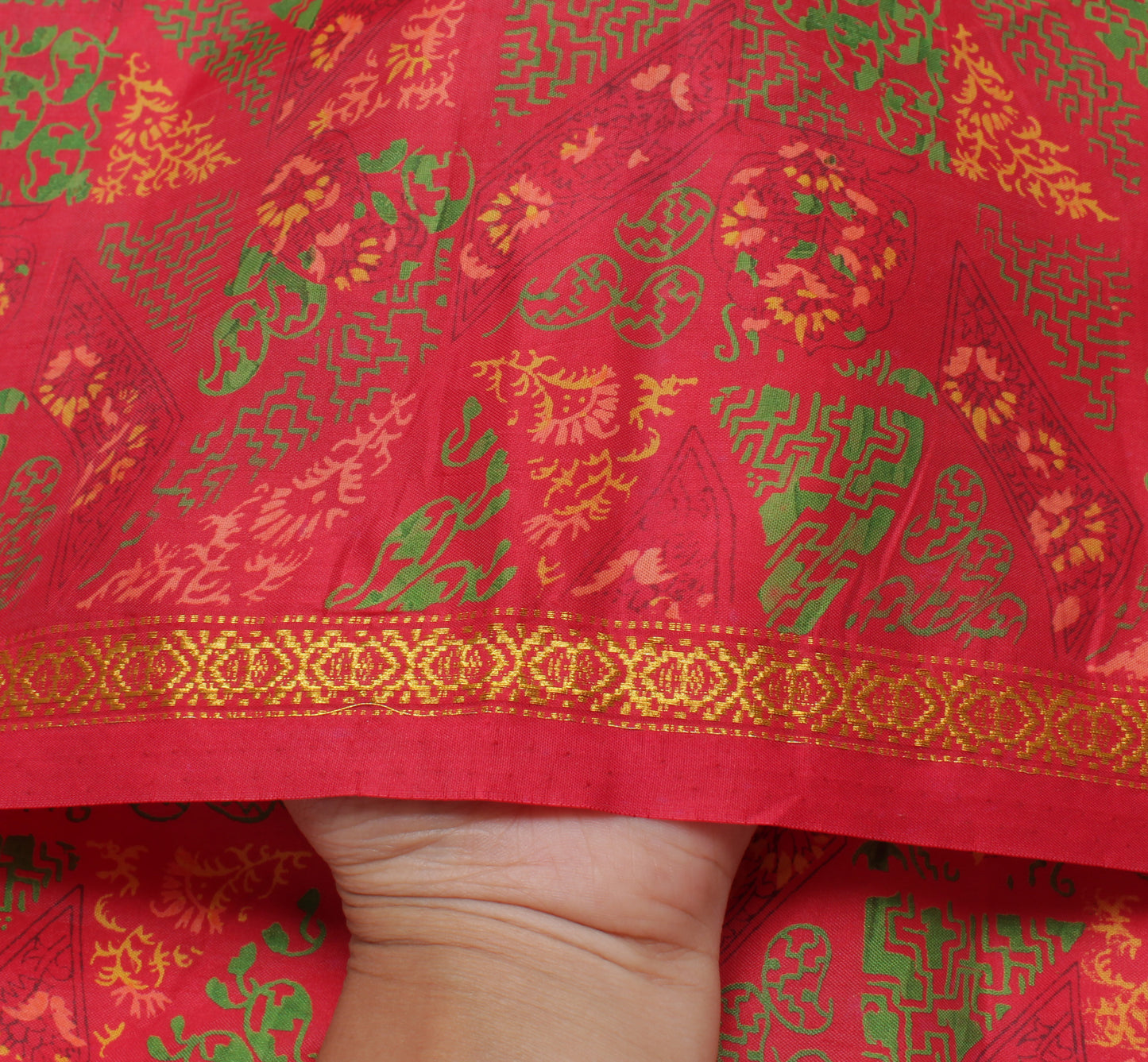 Sushila Vintage Red Saree Blend Silk Printed Floral Soft Craft 5 Yard Fabric