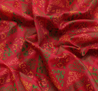 Sushila Vintage Red Saree Blend Silk Printed Floral Soft Craft 5 Yard Fabric