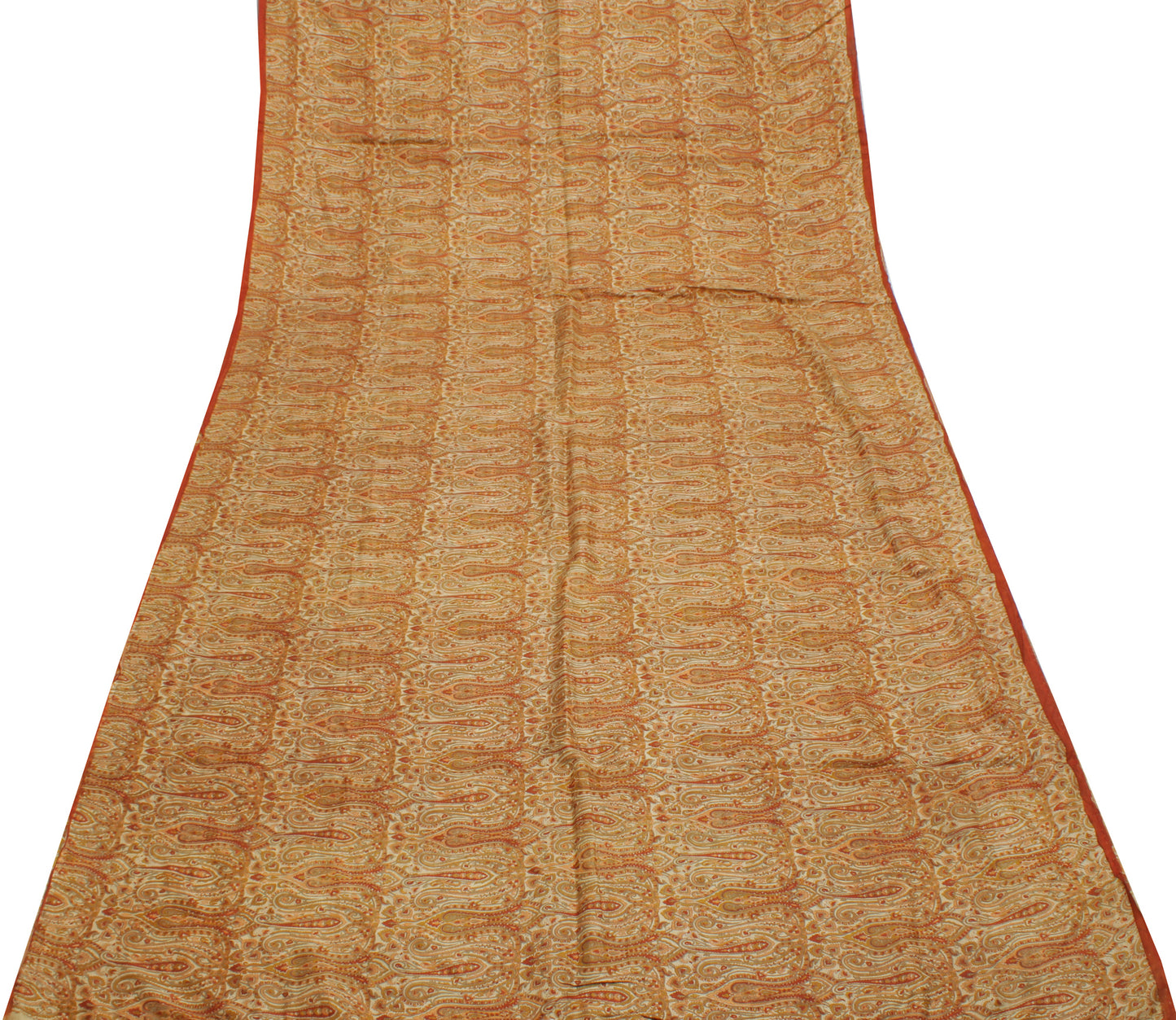Sushila Vintage Cream Saree 100% Pure Silk Printed Paisley Soft Craft Fabric