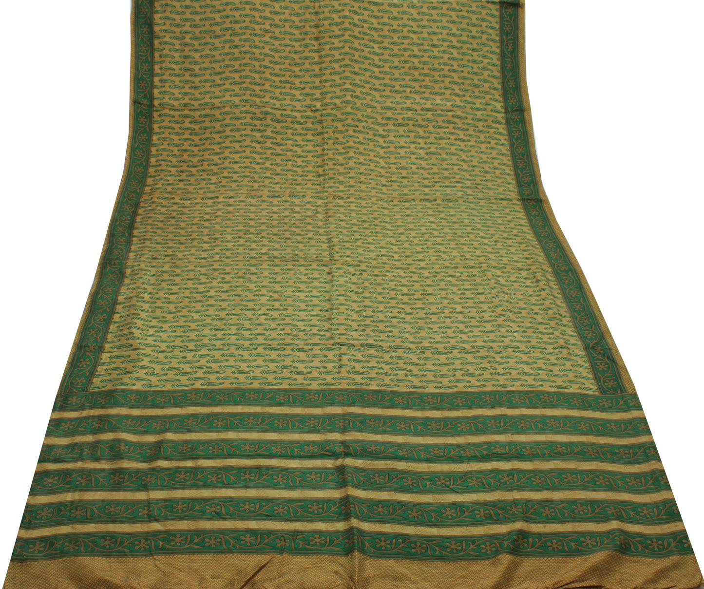 Sushila Vintage Brown Saree 100% Pure Silk Printed Paisley Soft Craft Fabric