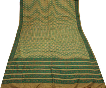 Sushila Vintage Brown Saree 100% Pure Silk Printed Paisley Soft Craft Fabric