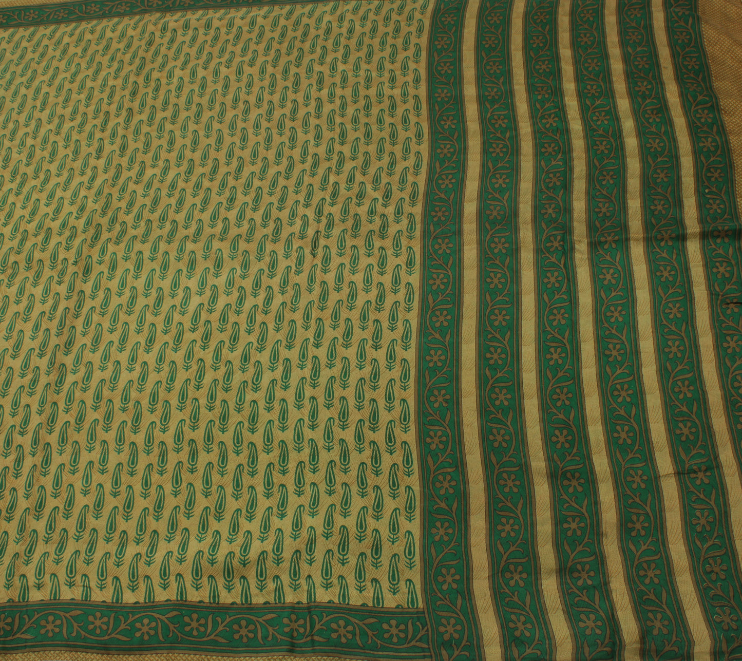 Sushila Vintage Brown Saree 100% Pure Silk Printed Paisley Soft Craft Fabric