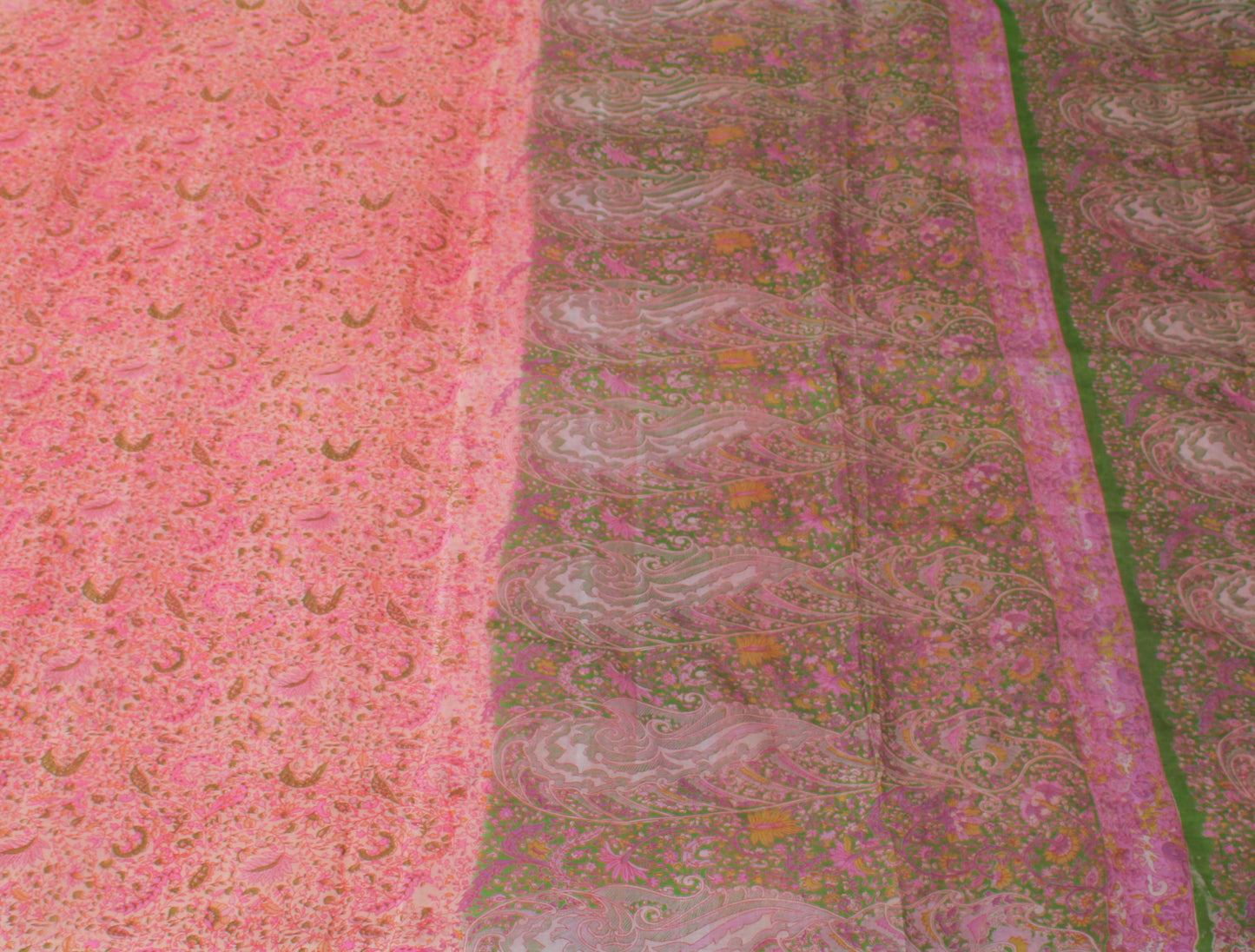 Sushila Vintage Pink Saree 100% Pure Silk Printed Floral Soft Craft 5 YD Fabric