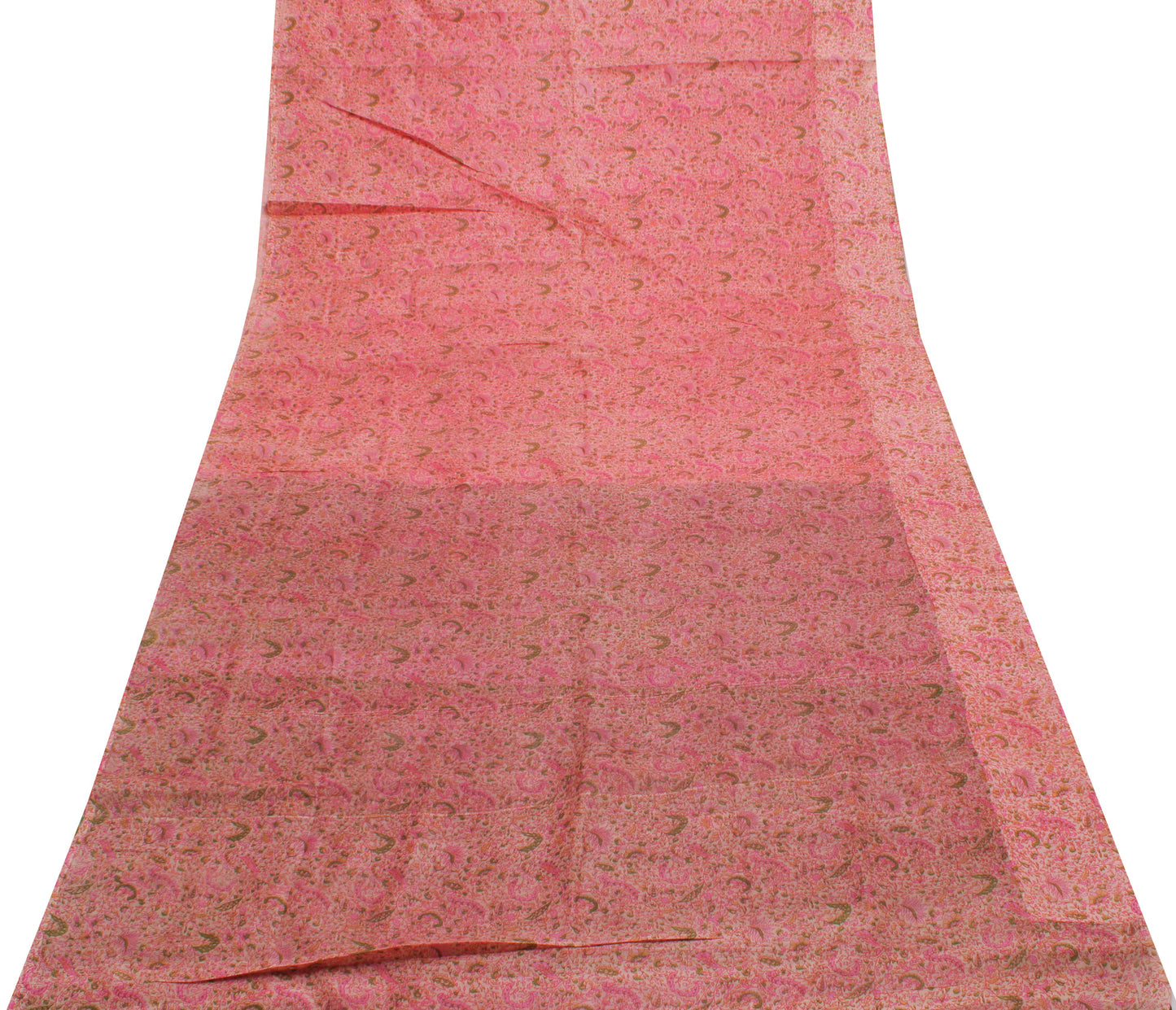 Sushila Vintage Pink Saree 100% Pure Silk Printed Floral Soft Craft 5 YD Fabric