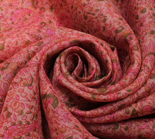 Sushila Vintage Pink Saree 100% Pure Silk Printed Floral Soft Craft 5 YD Fabric