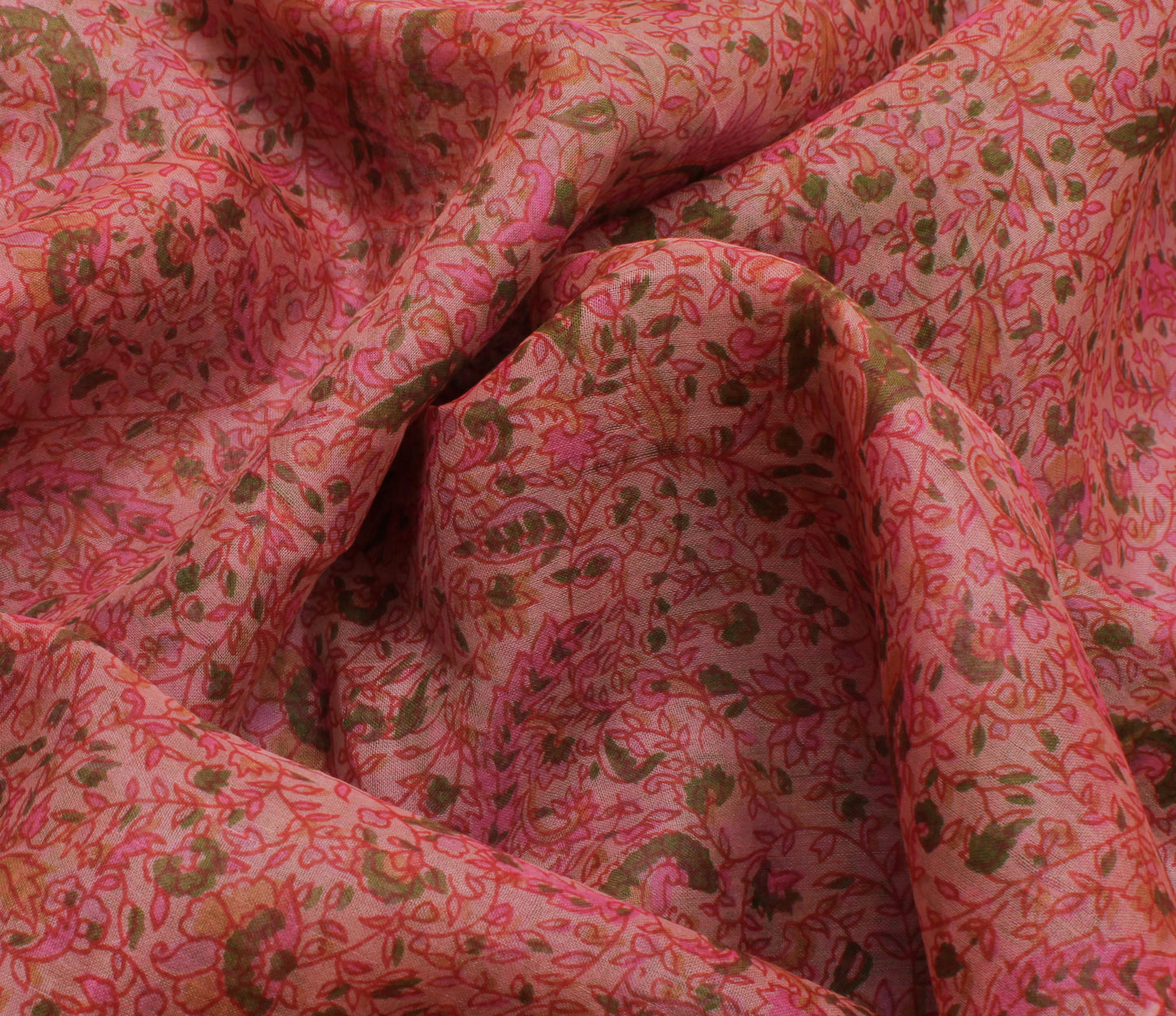 Sushila Vintage Pink Saree 100% Pure Silk Printed Floral Soft Craft 5 YD Fabric