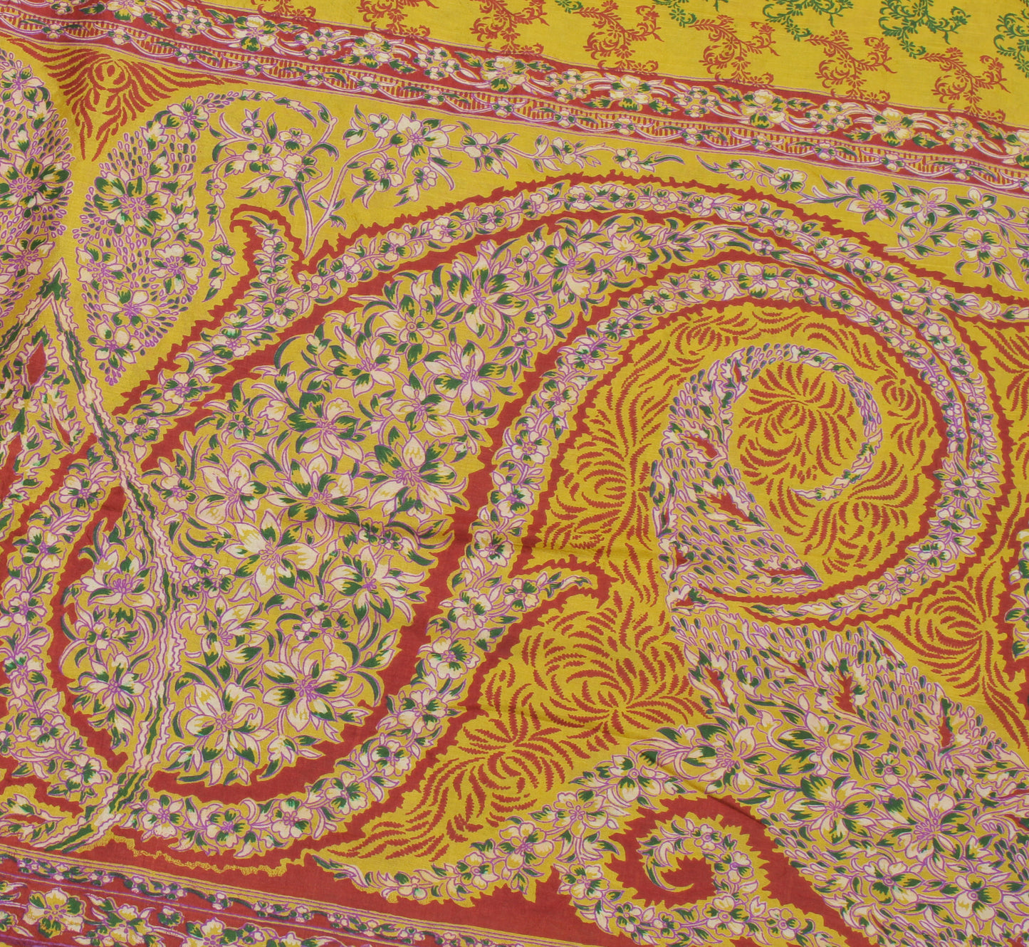 Sushila Vintage Green Saree 100% Pure Silk Printed Floral Soft Craft 5 YD Fabric