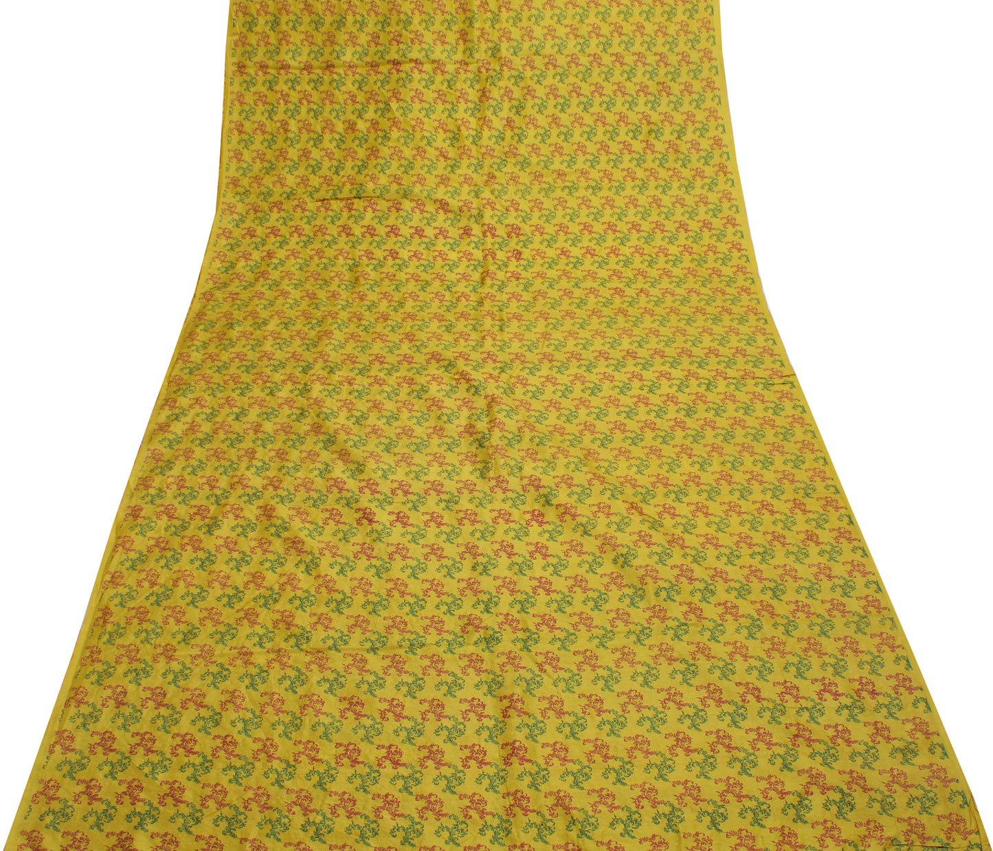 Sushila Vintage Green Saree 100% Pure Silk Printed Floral Soft Craft 5 YD Fabric