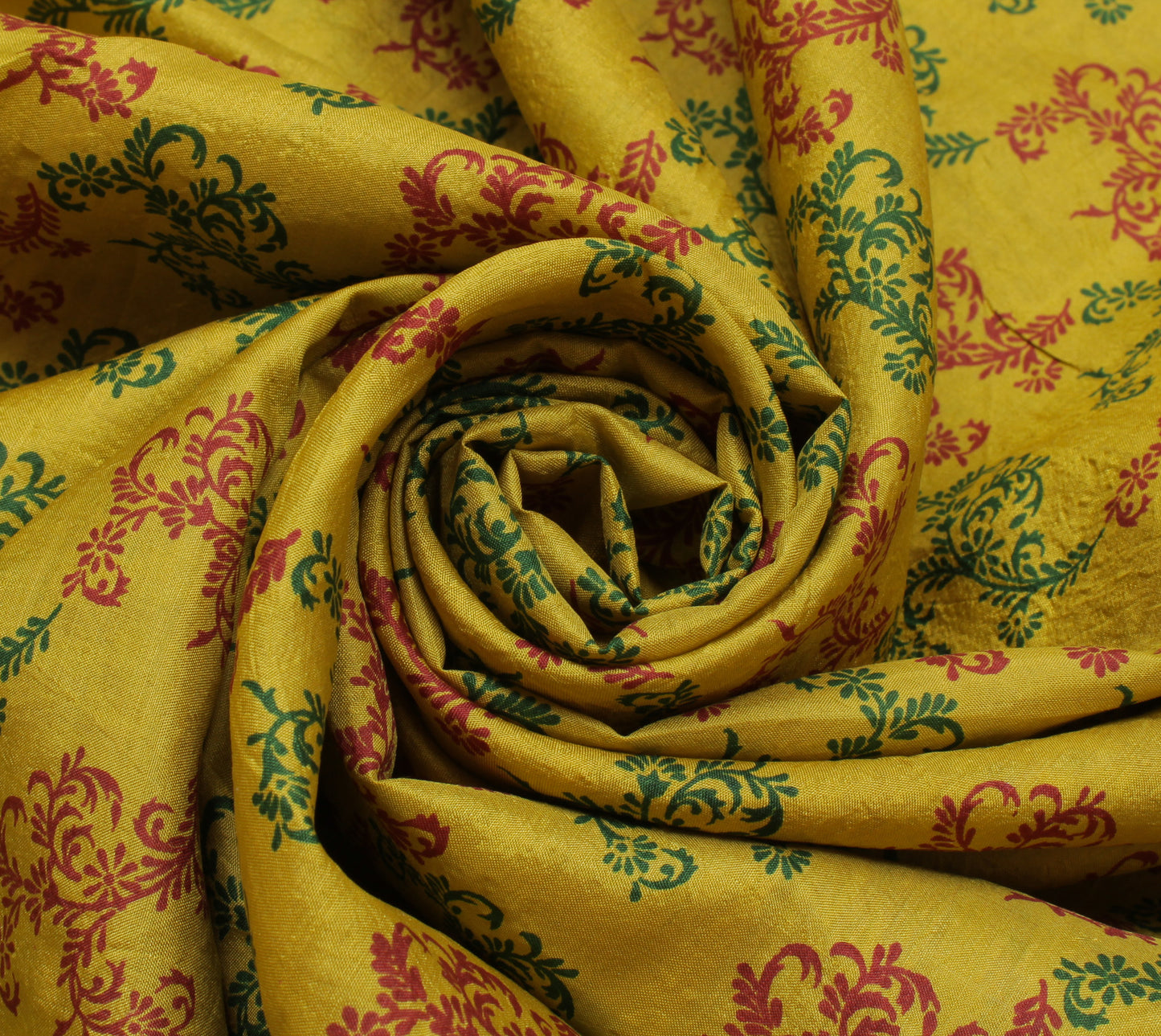 Sushila Vintage Green Saree 100% Pure Silk Printed Floral Soft Craft 5 YD Fabric
