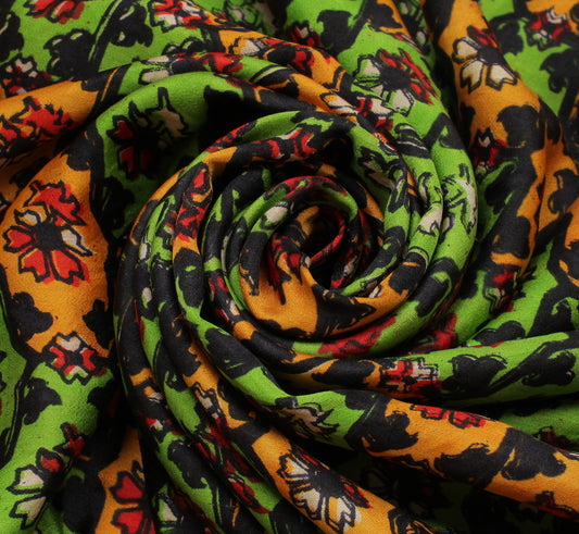 Sushila Vintage Multi-Color Sari Pure Silk Printed Floral Soft Craft 5 YD Fabric