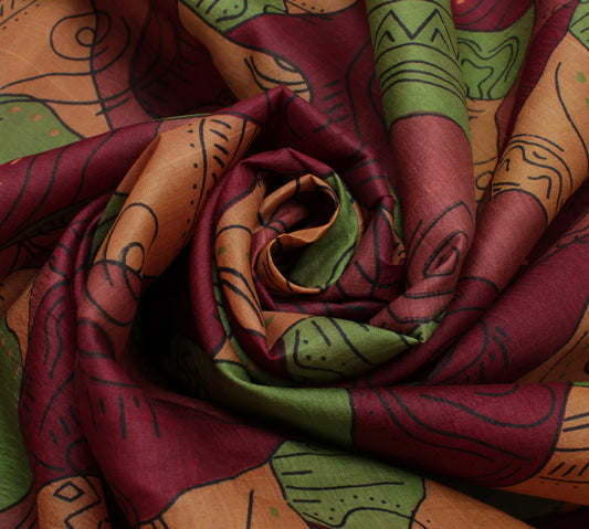 Sushila Vintage Multi-Color Saree Pure Silk Printed Craft 5 Yard Sari Fabric