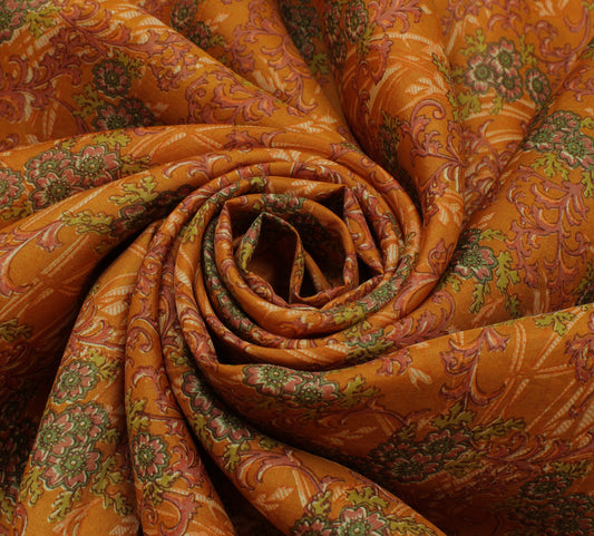 Sushila Vintage Mustard Branded Saree Pure Silk Printed Floral Soft Craft Fabric