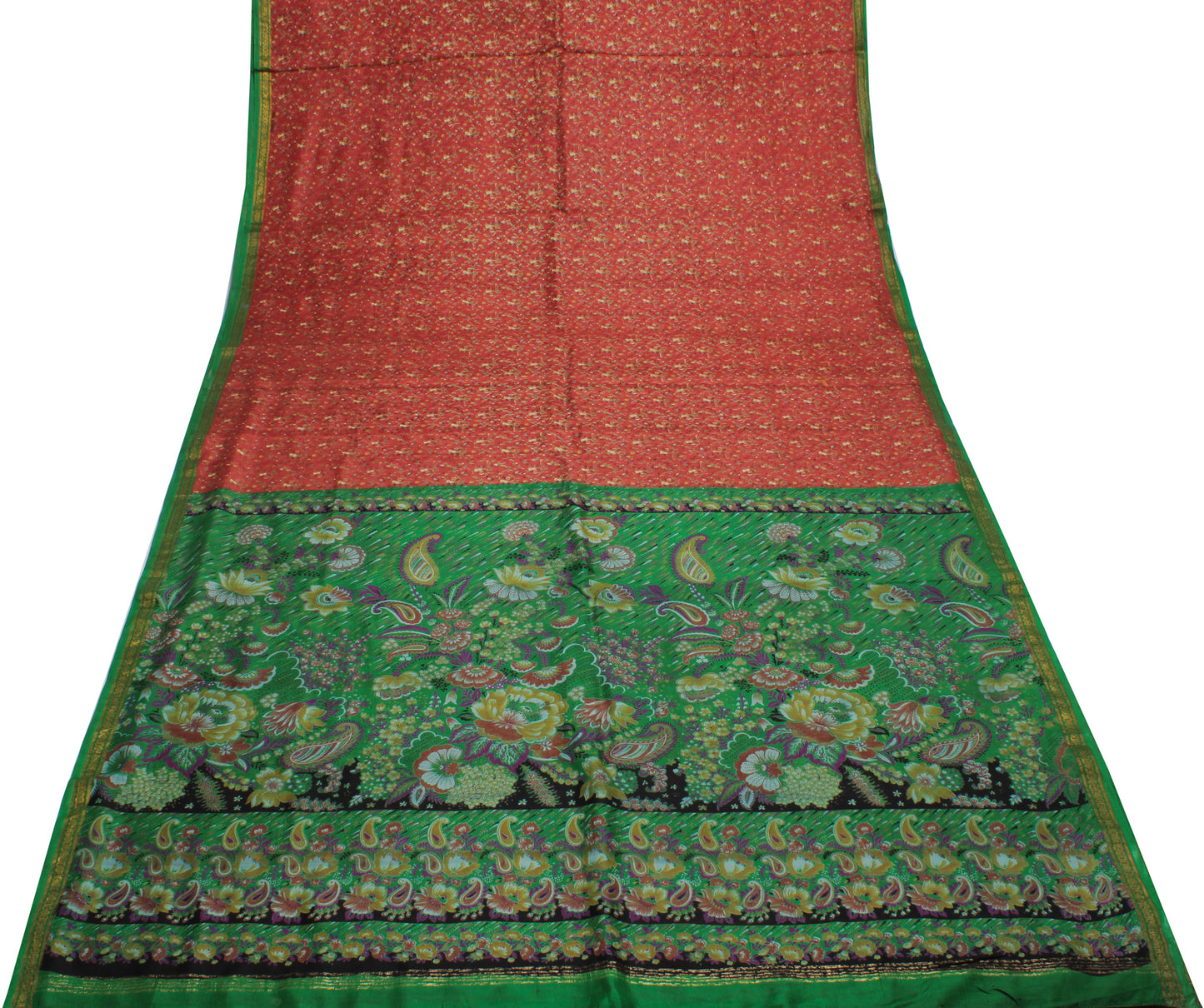Sushila Vintage Indian Saree 100% Pure Silk Printed Floral Soft Craft Fabric