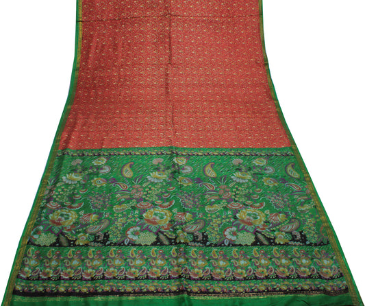 Sushila Vintage Indian Saree 100% Pure Silk Printed Floral Soft Craft Fabric