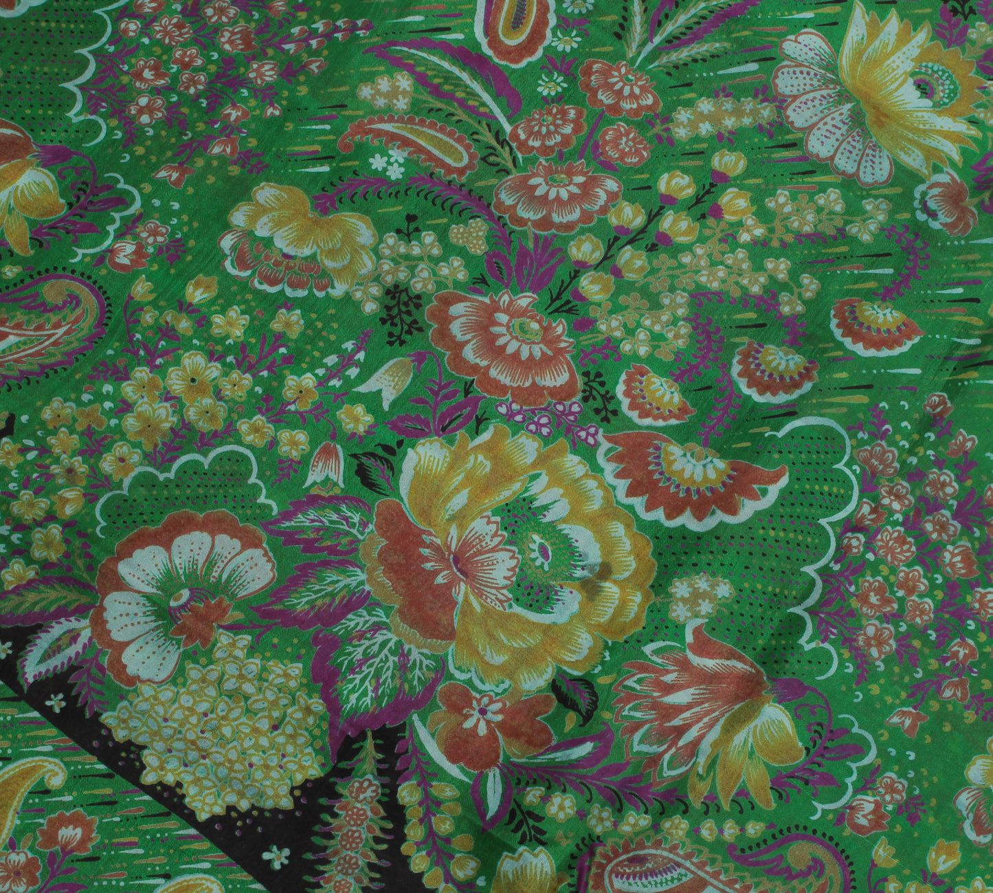 Sushila Vintage Indian Saree 100% Pure Silk Printed Floral Soft Craft Fabric
