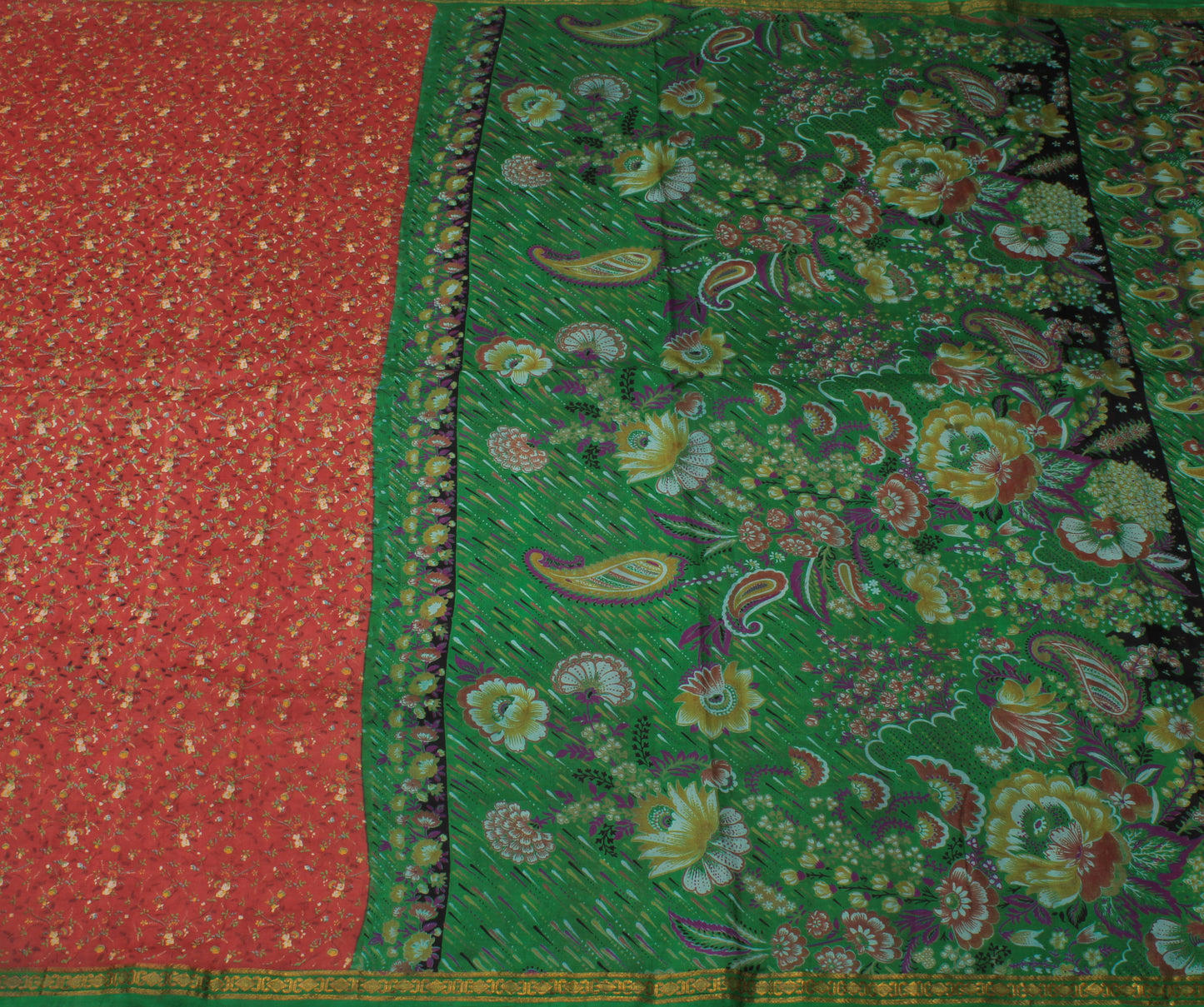Sushila Vintage Indian Saree 100% Pure Silk Printed Floral Soft Craft Fabric