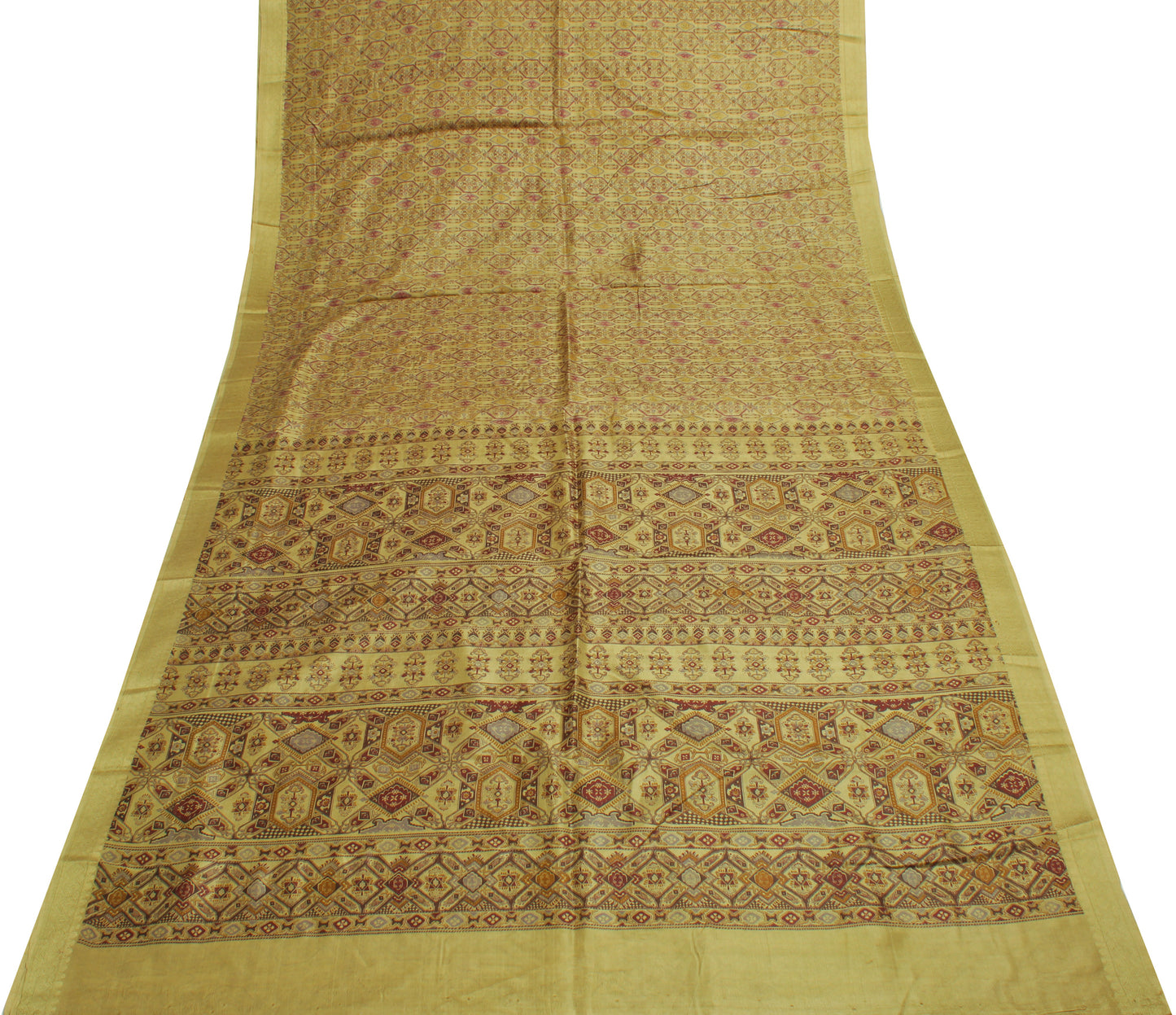 Sushila Vintage Green Saree 100% Pure Silk Printed Floral Soft Craft Fabric