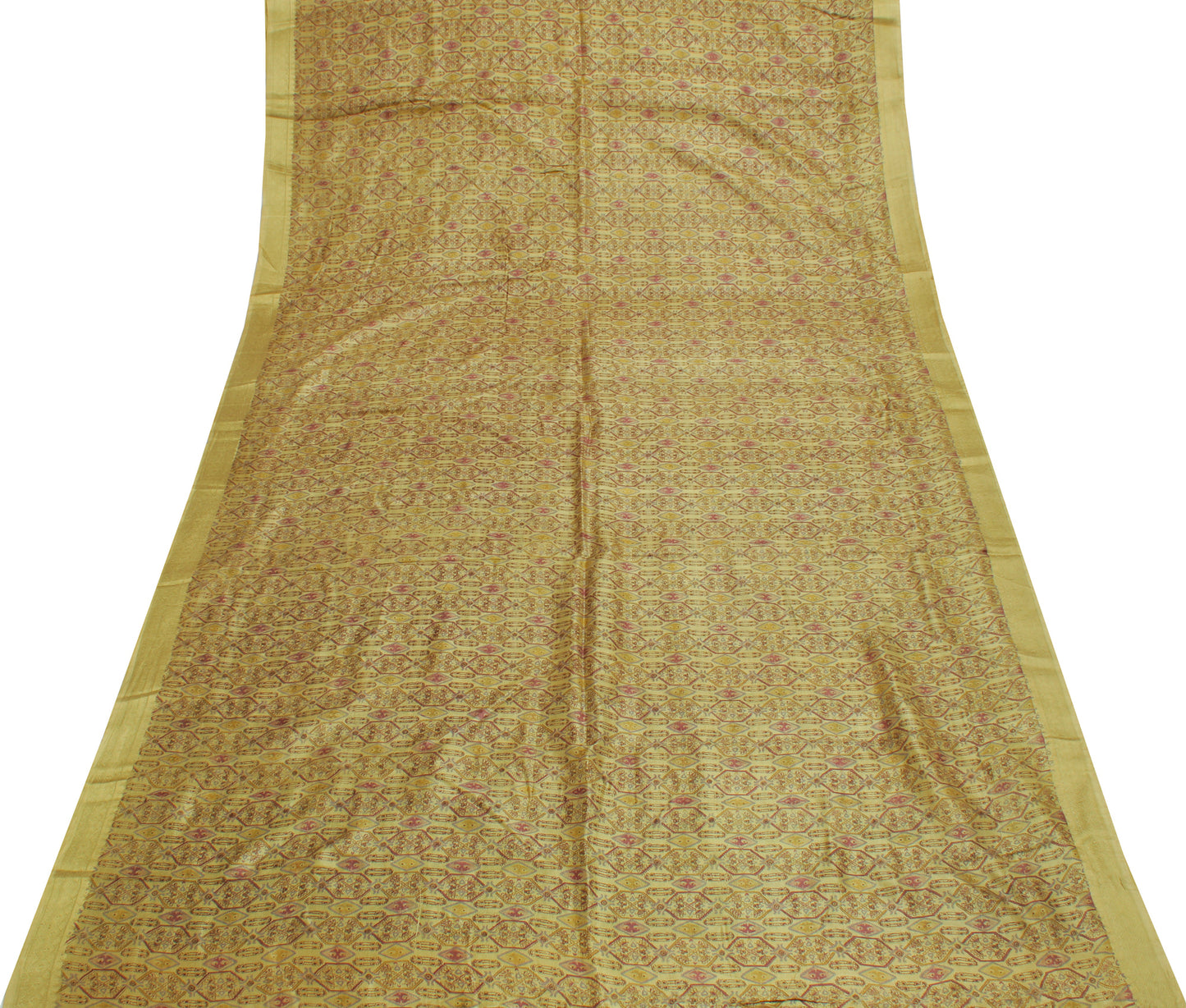 Sushila Vintage Green Saree 100% Pure Silk Printed Floral Soft Craft Fabric